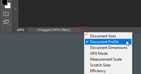Photoshop - Changing the document color profile from the bottom of a window