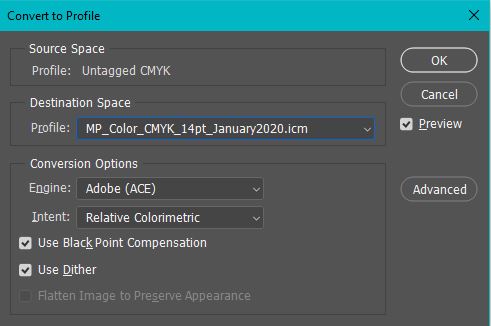 Photoshop - Converting a CMYK color profile for the printing press