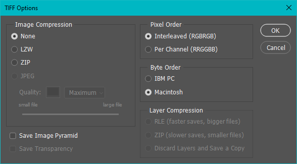 Photoshop - Save as TIFF - Options