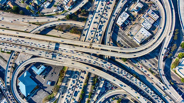 Integrate Digital with Print Webinar - Image showing an aerial view of a busy highway intersection