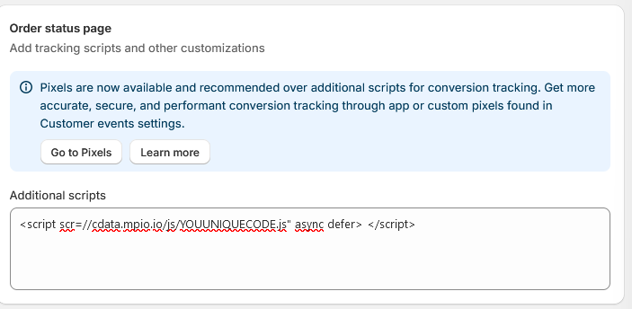 Shopify Conversion Code Add Screenshot