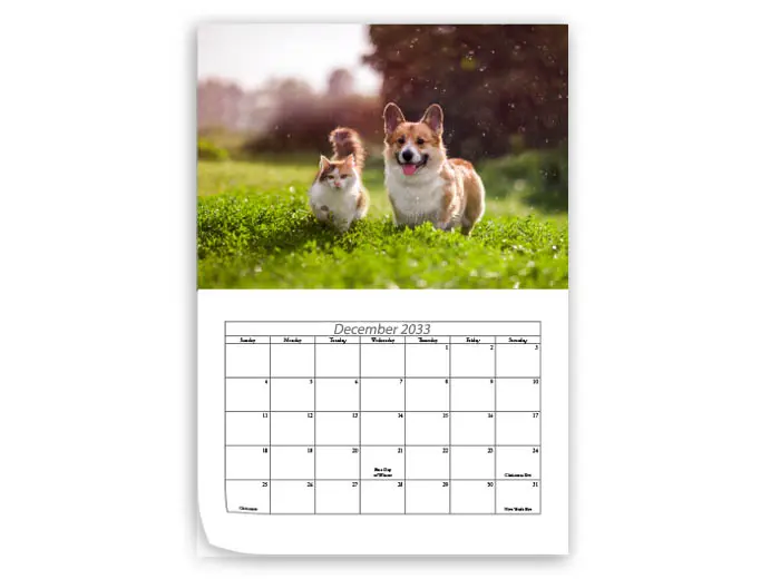 Deluxe Calendar Printing - Image of a dog sitting down and the month and dates below