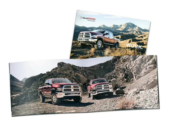 Folded Panoramic 5x7 Booklet - Showing a vehicle advertisement as an example of what you can print.